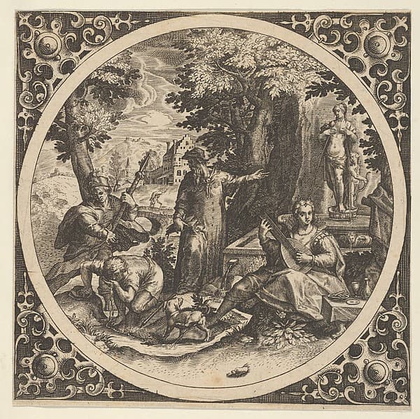 Scene with a Warning Against Venereal Disease in a Circle at Center, by Theodor de Bry