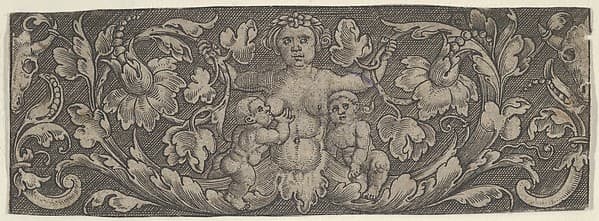 Horizontal Panel with a Siren with Foliage for Legs and Two Children, by Allaert Claesz.