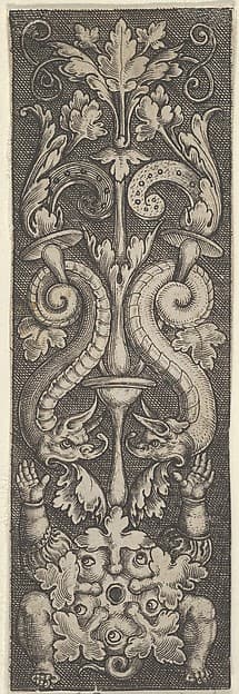 Vertical Panel with a Candelabrum Stemming from a Leaf-Faced Grostesque at Bottom, by Allaert Claesz.