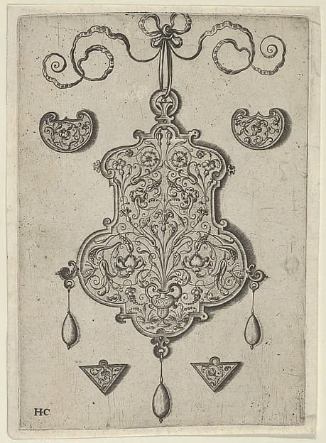 Design for the Verso of a Pendant with a Flower-Piece at Bottom Center, by Jan Collaert I