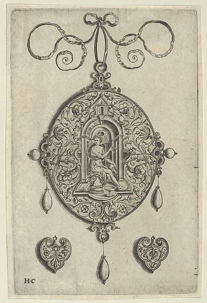 Oval-Shaped Pendant Design with Hebe Seated under a Niche, by Jan Collaert I