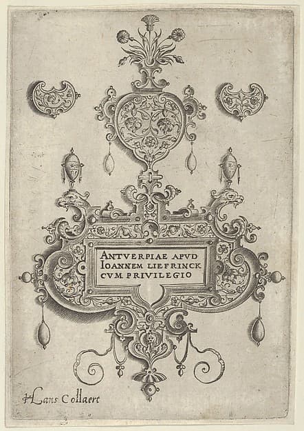 Title Plate, from Pendant Designs with Deities in Niches and Flower-Arabesques, by Jan Collaert I