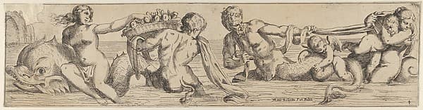 Plate 4: marine gods and other cavorting figures, by Giulio Carpioni