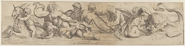 Plate 6: marine gods and other cavorting figures, by Giulio Carpioni