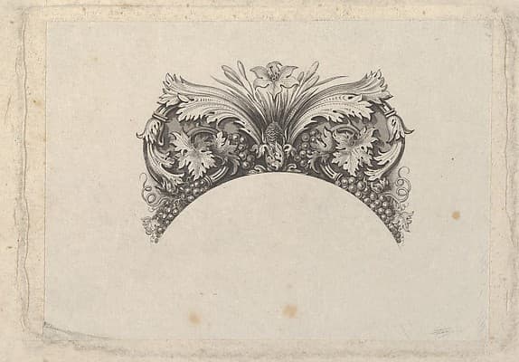 Arched framing element for banknote, with acanthus and vine leaves, lily and grapes, by Asher Brown Durand
