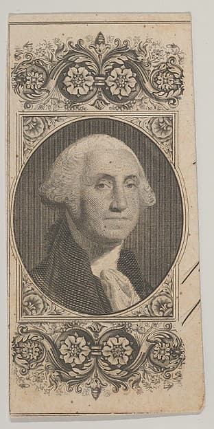 Banknote motif: Portrait on George Washington in a decorative panel, by Asher Brown Durand