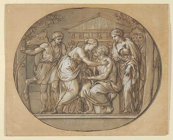 Oedipus before the Temple of the Furies between his Daughters Antigone and Ismene, by Anton Raphael Mengs