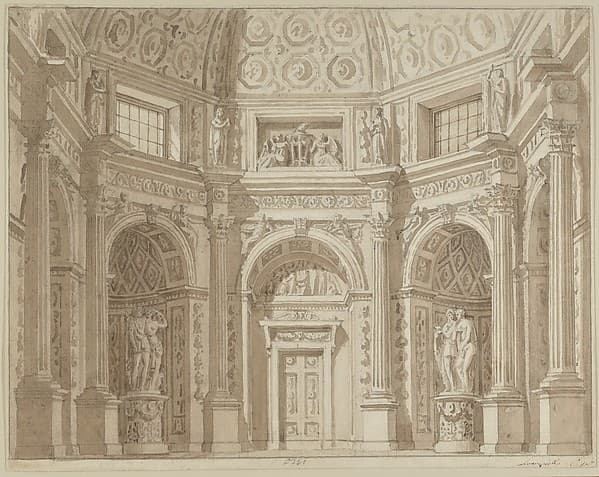 Stage Design, with Four other Drawings, by Tranquillo Orsi