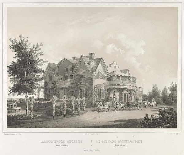 Le Cottage D'Alexandrie près de Péterof, from "Vues pittoresques des palais & jardins impériaux aux environs de St. Petersbourg", by J. Meyer