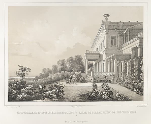 Palais de S.A.I.Mgr. Le Duc de Leuchtenberg, from "Vues pittoresques des palais & jardins impériaux aux environs de St. Petersbourg", by J. Meyer