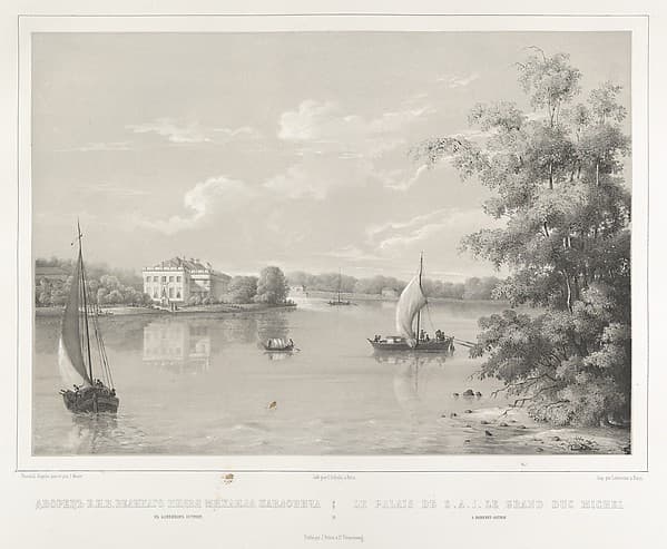 Le Palais de S.A.I. Le Prince Grand duc Michel a Hamenny-Ostrof, from "Vues pittoresques des palais & jardins impériaux aux environs de St. Petersbourg", by J. Meyer