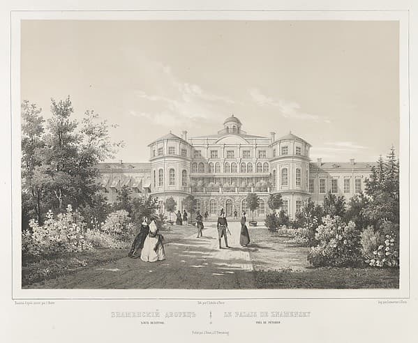 Le Palais de Znamensky près de Peterhof, from "Vues pittoresques des palais & jardins impériaux aux environs de St. Petersbourg", by J. Meyer