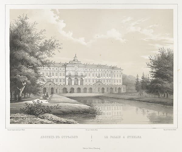 Le Palais à Strelna, from "Vues pittoresques des palais & jardins impériaux aux environs de St. Petersbourg", by J. Meyer