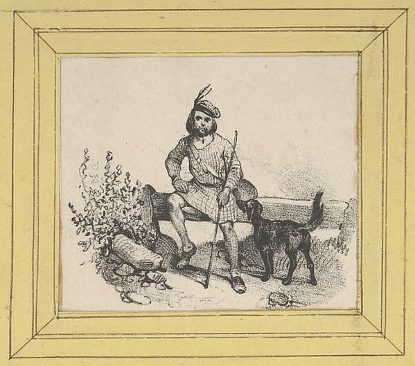 Man sitting with a dog, by Victor Adam