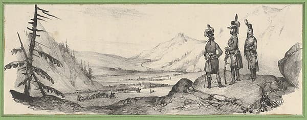 Three soldiers in a landscape, by Victor Adam