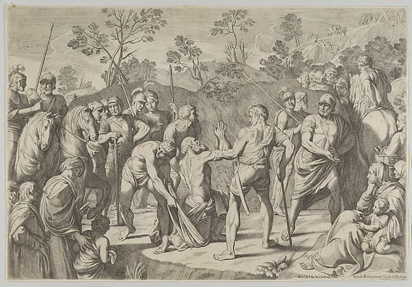 Saint Andrew kneeling in prayer as he is led to the cross, after Reni, by Carlo Cesi