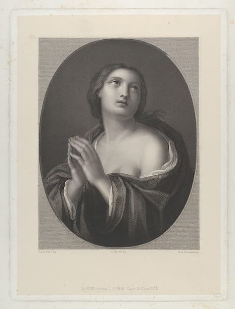 Female personification of Hope looking up with hands held together and left shoulder exposed, in an oval frame, after Reni, by Giovanni Buonafede