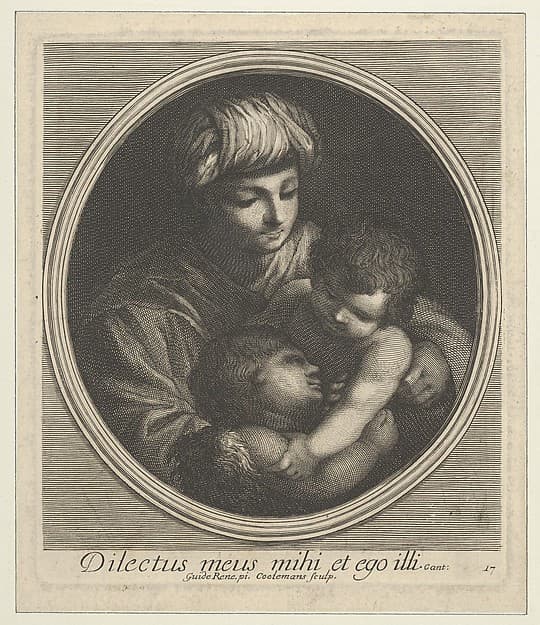 The Virgin with the infant Christ and the young Saint John the Baptist, in a circular frame, after Reni, by Jacobus Coelemans