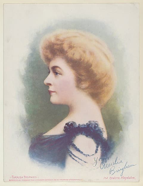 Amelia Brigham in A Modern Magdalen, from the Actresses series (T1), distributed by the American Tobacco Co. to promote Turkish Trophies Cigarettes, by Frederick Moladore Spiegle