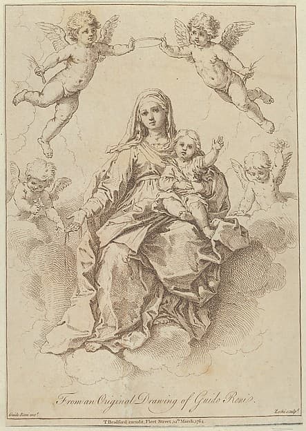 The Virgin seated in the clouds with the infant Christ, surrounded by putti, after a drawing by Reni, by Giuseppe Zocchi