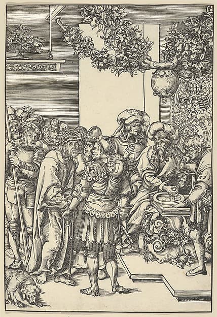 Pilate washing his hands, from The Passion, by Lucas Cranach the Elder