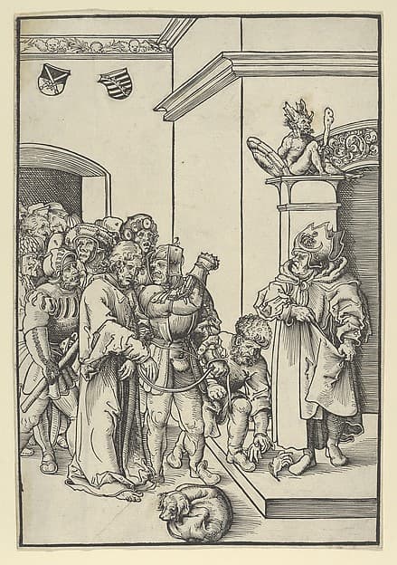 Christ before Caiphas, from "The Passion", by Lucas Cranach the Elder