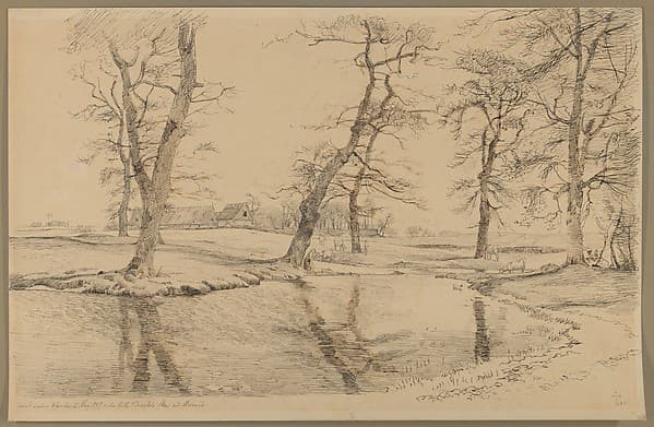 A Brook near a Farm in Usserød with Cows and Two Figures, by Johan Thomas Lundbye