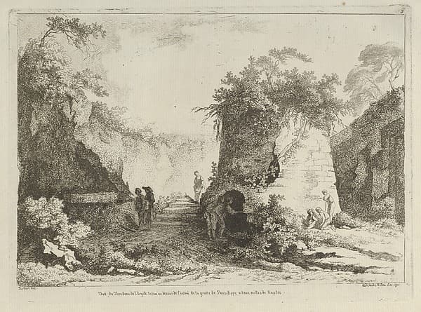 Vue du Tombeau de Virgile from Differentes vues dessiné d'après nature... dans les environs de Rome et de Naples, by Adélaide Allou