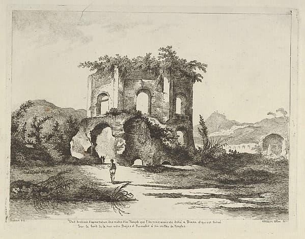 Vue d'un temple... dédié à Diane from Differentes vues dessiné d'après nature... dans les environs de Rome et de Naples, by Adélaide Allou