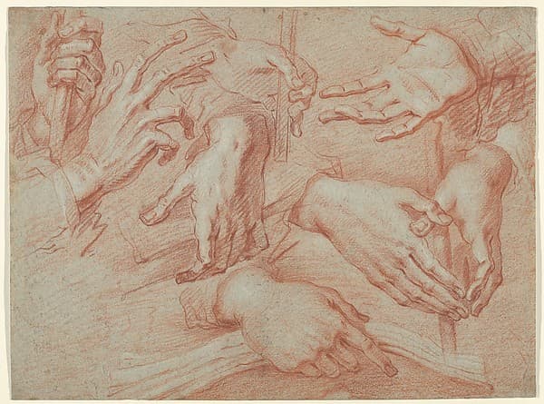 Study of Hands (recto); Study for a Reclining St. Francis (verso), by Daniele Crespi