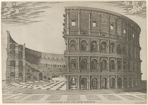 Section and elevation of the Colosseum in Rome, by Giovanni Ambrogio Brambilla