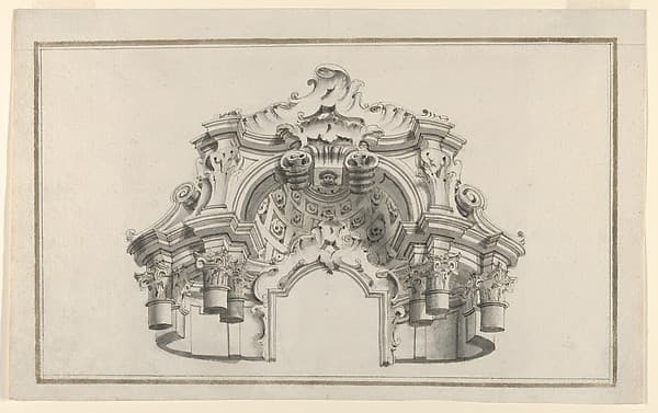 Perspectival View of the Top Half of an Altar or Portal, by Anonymous, German, 18th century