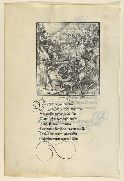Unfalo Endangering Theuerdanck While Firing a Cannon, from Theuerdanck, by Hans Schäufelein