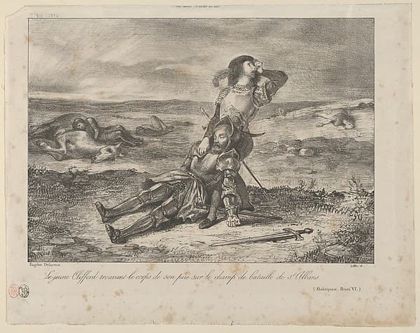 Young Clifford Finding the Body of his Father, from "L'Artiste", by Eugène Delacroix