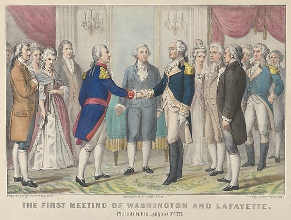 The First Meeting of Washington and Lafayette—Philadelphia, August 3rd, 1777, by Currier & Ives