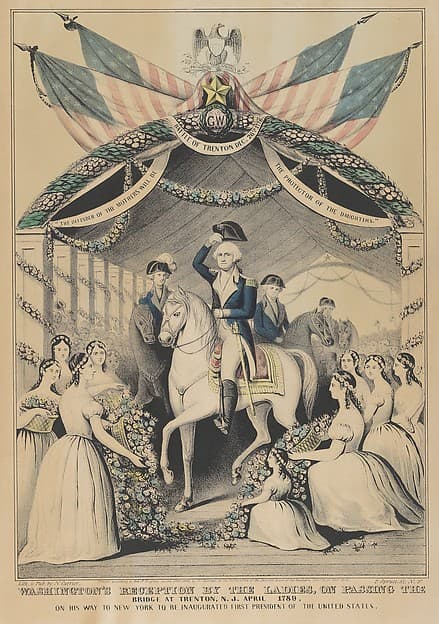 Washington's Reception by the Ladies on Passing the Bridge at Trenton, N.J., April 1789, on His Way to New York to be Inaugurated First President of the United States, by Nathaniel Currier