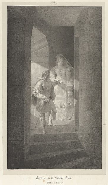 Staircase of the Grand Tower, Harcourt Castle, by Jean-Baptiste Isabey