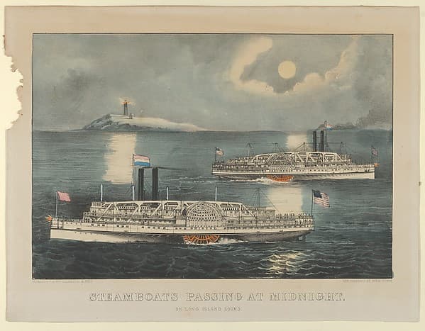 Steamboats Passing at Midnight – On Long Island Sound, by Currier & Ives