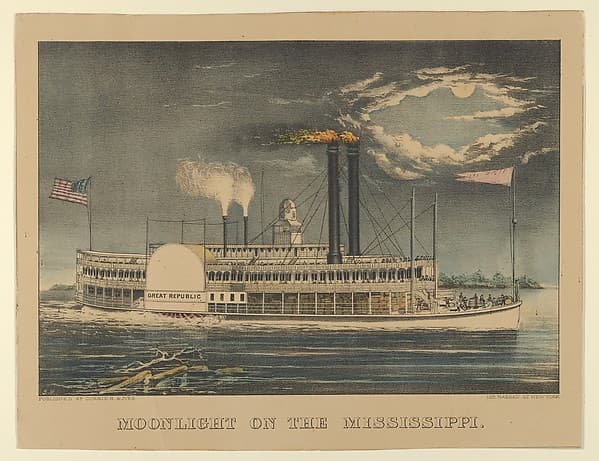 Moonlight on the Mississippi, by Currier & Ives