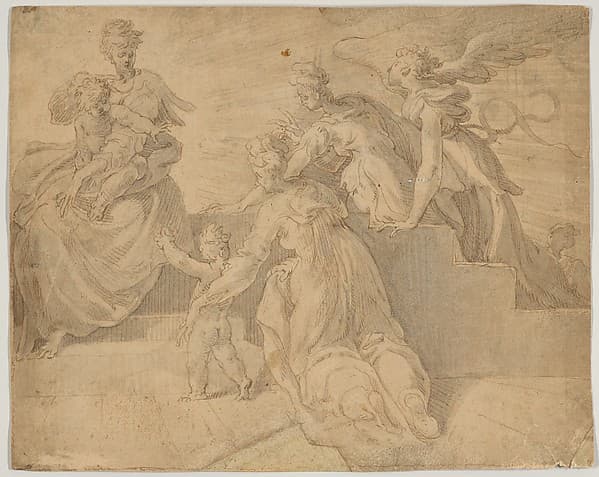 Madonna and Child with the Infant Saint John the Baptist, Three Women, and an Angel, by Adriaan de Weerdt
