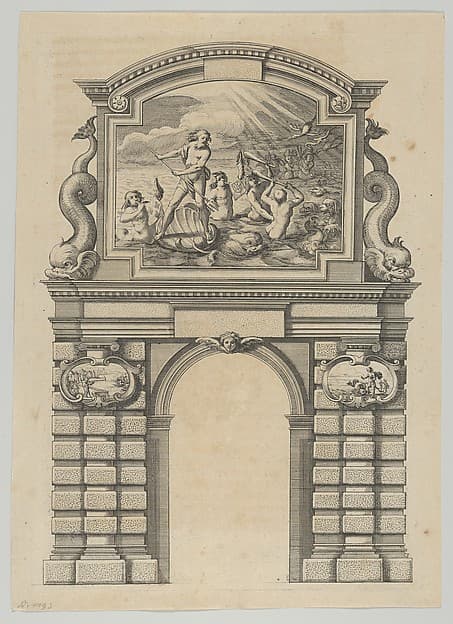 Triumphal arch, from 'Éloges et discours sur la triomphante réception du Roy en sa ville de Paris ...' by Jean-Baptiste de Machault, by Melchior Tavernier