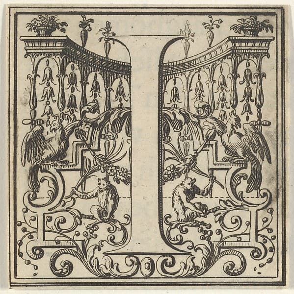 Roman Alphabet letter I with Louis XIV decoration, by Bernard Picart