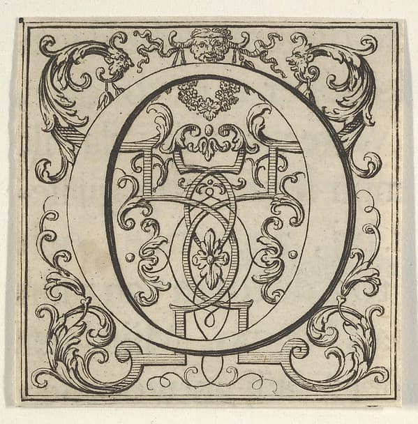 Roman Alphabet letter O with Louis XIV decoration, by Bernard Picart