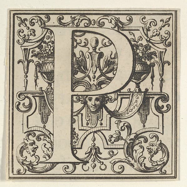 Roman Alphabet letter P with Louis XIV decoration, by Bernard Picart