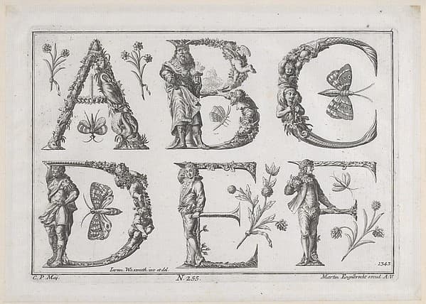 Decorated Roman alphabet, by Jeremias Wachsmuth