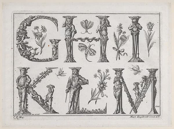 Decorated Roman alphabet, by Jeremias Wachsmuth