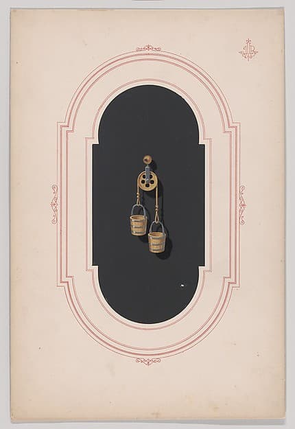 Design for a Gold Earring with Two Buckets and Pulley, by Anonymous, French, 19th century