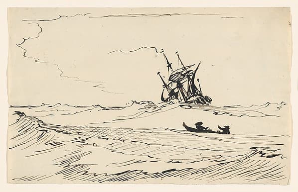 A Storm at Sea with a Large Ship and a Small Boat with Two Figures, by Carl August Ehrensvärd