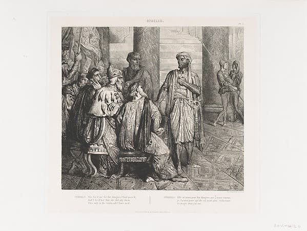 "She lov'd me for the dangers I had pass'd": plate 3 from Othello (Act 1, Scene 3), by Théodore Chassériau