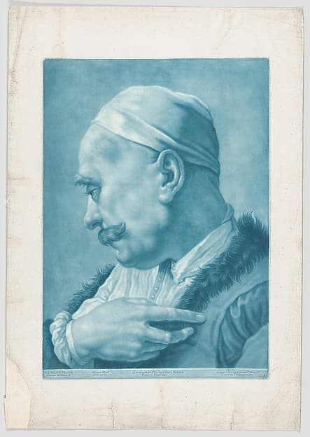 Imaginary portrait head of a man wearing a cap and fur-trimmed coat; from the series of 22 imaginary portrait heads after Giovanni Battista Piazzetta, by Johann Lorenz Haid